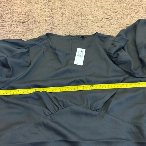 Express Black Fit Flare Puff Sleeve Dress A Line Mini Size S M L NEW $78 - Picture 13 of 16